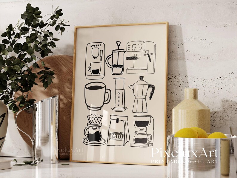 Coffee Art Print: Minimalist Kitchen Cafe Decor (Digital Download)