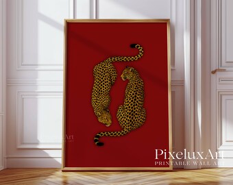 Leopard Wall Art Print, Vintage Cheetah Wall Art, Retro Y2K Aesthetic, Maximalist Leopard Print, Dopamine Decor for Bold Spaces, Retro Print, image 4