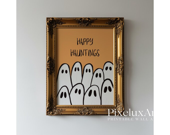 Happy Hauntings Wall Art – Cute Ghost Halloween Printable…