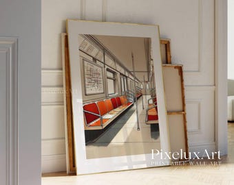 NYC Subway Art Print, New York Subway Train Poster, Minimal Modern Wall Art, Abstract Minimal Art, Subway Decor, New York Print, Mid Century, image 4