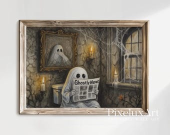 Vintage Halloween Art Prints Set: Witchy Ghosts, Skulls, Haunted House (Digital Download), image 3