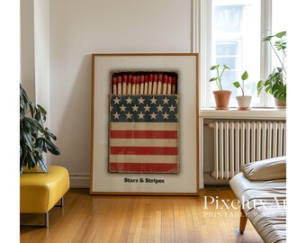 American Flag Matchbox Poster, Vintage American Wall Art, Patriotic Rustic Printable, Retro USA Decor, 4 of July Print, Memorial Day Decor, image 4