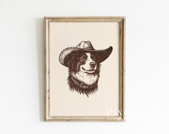 Cowboy Dog Wall Art | Western Country Printable | Rustic Farmhouse Decor | Cute Dog Illustration | Vintage Western Poster, image 3