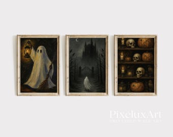 Halloween Ghost Wall Art Bundle – Spooky Rustic Haunted House and Gothic Castle Prints, Dark Academia Skull & Pumpkin Gallery Set, image 5