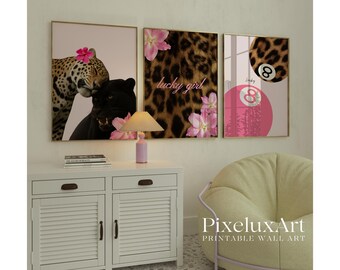 Pink Leopard Wall Art Set – Preppy Cheetah Gallery Posters, Girly Y2K Fashion Poster for Teen & Dorm Room Decor, Trendy Stylish Pink Posters, image 3