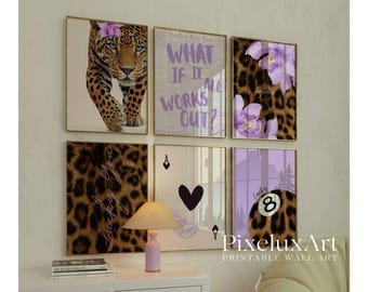 150+ Purple Leopard Wall Art Set, Preppy Room Decor, Y2K Aesthetic Prints, Trendy Gallery Wall Bundle, Coquette Poster, Baddie Room Art, image 5