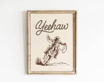 Yeehaw Cowboy Wall Art Print — Rustic Western Decor, Rodeo Horse Illustration, Country Ranch Wall Art, Wild West Wall Decor, image 3