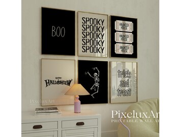 Halloween Wall Art Set of 6 – Spooky Boo, Haunted House Tickets, Dancing Skeleton, Trick or Treat, Vintage Printable Decor, image 3