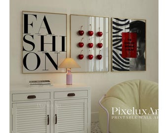 Red & Black Fashion Gallery Wall Art, Set of 6 Aesthetic Chic Apartment Decor, Trendy Fashion Collage Print, Stylish Y2K Wall Art, image 3