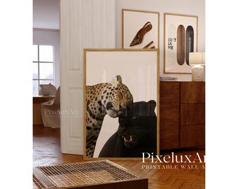 Retro Leopard Panther Wall Art Set of 3 - Y2K Stockholm Style Printable Decor, Aesthetic Fashion Skateboard & Leopad Heels Poster, image 5