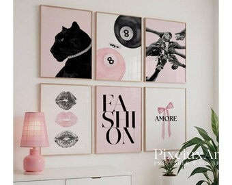 Stockholm Collage Pink, Fashion Girly Wall Art, Pink and Black Gallery Wall Set of 6, Preppy Room Decor, Coquette Poster Bundle, Y2K, image 3