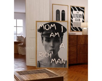 Trendy Collage Apartment Print, Mom I Am a Rich Man Black And White Y2k Fashion Print, Feminist Trendy Stylish  Aesthetic Art for Teen Room, image 3
