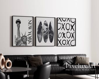 Set of 6 Trendy Black and White Gallery Wall Art, Fashion XOXO, NYC Poster, Ciao, Skateboard Print, Aesthetic Chic Apartment Decor, image 8