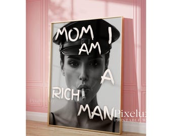 Trendy Collage Apartment Print, Mom I Am a Rich Man Black And White Y2k Fashion Print, Feminist Trendy Stylish  Aesthetic Art for Teen Room, image 4
