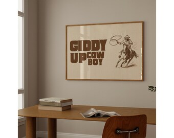 Giddy Up Cowboy Poster, Western Wall Art, Wild West Print, Rustic Ranch Decor, Cowboy Nursery Art, Country Rodeo Illustration, image 1