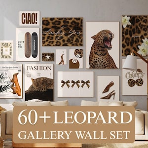 Peut inclure: Un ensemble de galerie murale comprenant plus de 60 impressions avec des motifs léopard, des couvertures de magazines de mode, un léopard rugissant, des cerises, des nœuds et du texte dont Ciao, Lucky You et Fashion. Divers cadres inclus.