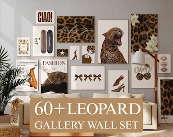 60+ Retro Neutral Leopard Wall Art Set – Printable Leopard Gallery, Y2K Fashion Decor, Leopard Print, Aesthetic Dorm & Apartment Decor