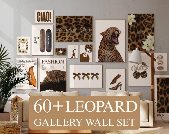60+ Retro Neutral Leopard Wall Art Set – Printable Leopard…