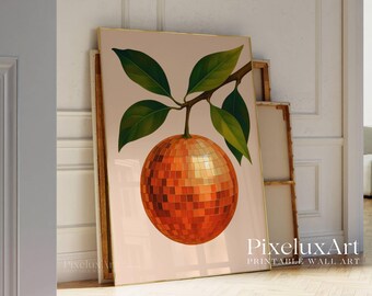 Retro Orange Disco Ball Decor, Trendy Kitchen Prints, Fruit Art Print, Citrus Fruit Poster, Funky Food Home Decor, Vintage Food Poster,, image 4