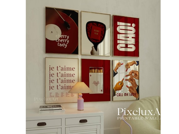 Set of 6 Girly Red Wall Art Prints