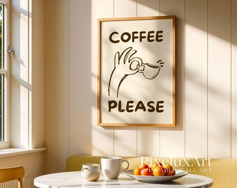 Coffee Please Wall Art, Funny Coffee Poster, Retro Kitchen Print, Coffee Bar Decor, Cute Coffee Lover Gift, Coffee Station Printable Art, image 5