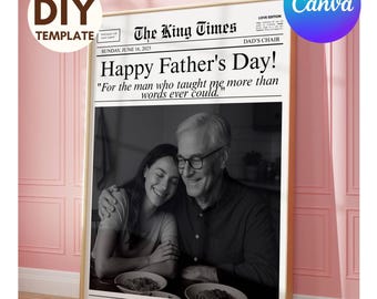 Editable Father’s Day Newspaper Gift | DIY Newspaper for Dad or Grandpa, Canva Newspaper Template, Customize Newspaper for Daddy’s Gift, image 1