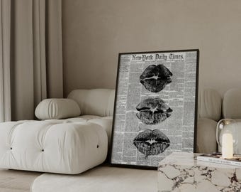 Black and White Leopard Wall Art Set, Fashion Poster Trio, Newspaper Lips & Lucky 8 Print, Modern Glam Printable Decor, image 6
