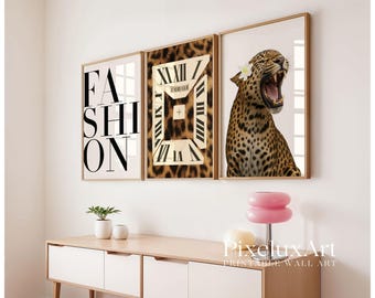 Leopard Fashion Wall Art Set of 3 – Stockholm Style Printable Decor, Luxury Club Leopard Prints, Modern Minimalist Gallery Posters, image 3