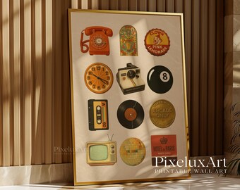 70s Trendy Collage Wall Art, Retro Poster Print, Vintage Wall Art, Digital Illustration, Disco Wall Art, 8 Ball Print, Retro Wall Art,, image 9