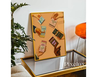 Vintage Matchbook Wall Art, Retro Matchbox Print, Funky Poster, Bar Cart Art Decor, Aesthetic Dorm Room Printable Poster, Matchbox Collage, image 7