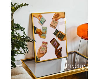 Retro Matchbox Art Print, Vintage Bar Cart Poster, Funky Girly Poster, Girly Retro Wall Art, Vintage Aesthetic Print, Retro Dorm Room Decor, image 7