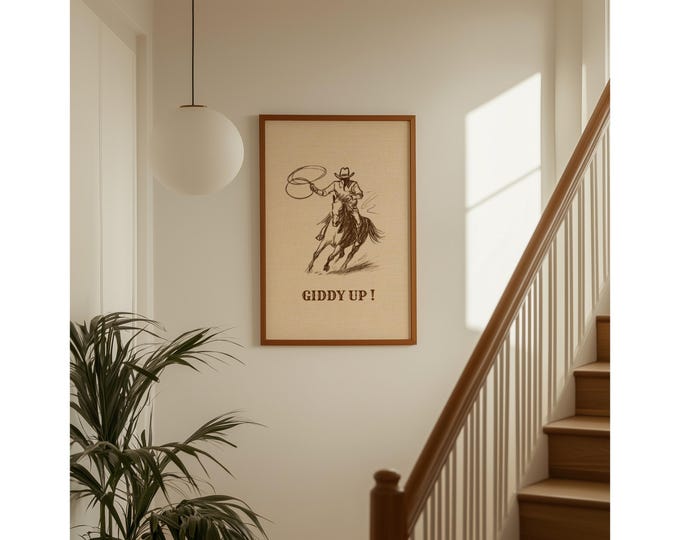 Giddy Up Western Cowboy Wall Art – Rustic Rodeo Horse…