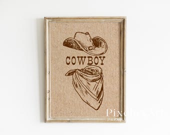 Cowboy Wall Art, Western Cowboy Hat Poster, Rustic Ranch Decor, Country Boy Print, Rodeo Wall Art, Wild West Illustration, image 3