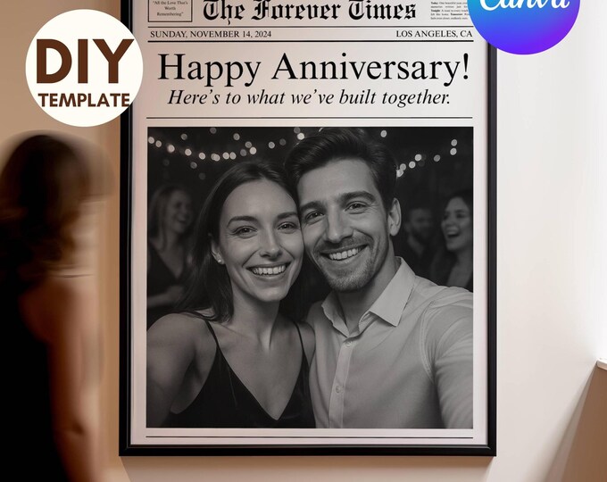 Couples Anniversary Newspaper Poster • Canva Template…
