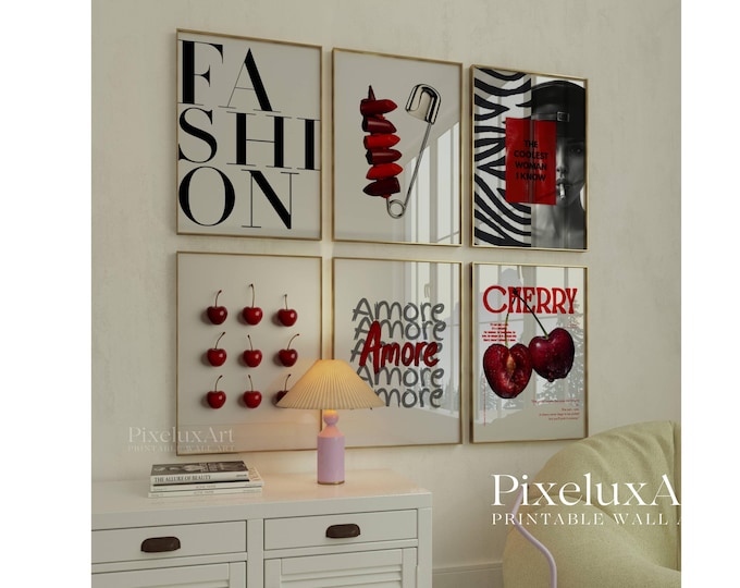 Red & Black Fashion Gallery Wall Art, Set of 6 Aesthetic…