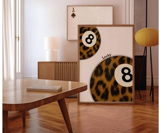 Vintage Leopard 8 Ball Print, Aesthetic Funky Wall Art, Neutral Retro Decor, Retro Collage Apartment Decor, Y2K Apartment Decor, Leopard Art, image 4