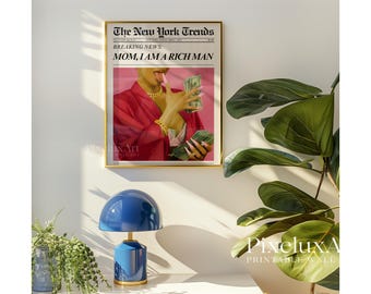 Mom I Am A Rich Man Newspaper Poster, Fashion Wall Art Print, Glam Girl Money Art, Pink Aesthetic Digital Download, Editorial Room Decor, image 6