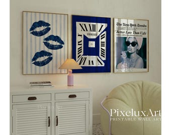 Navy Blue Leopard Wall Art Set – 6 Trendy Posters, Y2K Fashion Decor, Trendy Leopard Print, Aesthetic Navy Apartment Decor, Leopard Wall Art, image 3