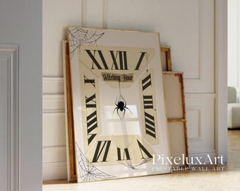 Witching Hour Clock Halloween Wall Art – Vintage Spooky Printable, Gothic Spider Web Decor, Haunted Midnight Printable Sign, image 5