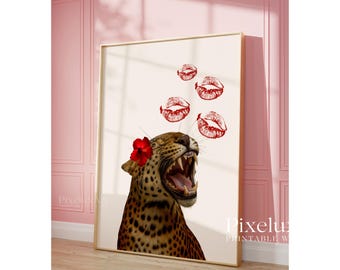 Red Leopard Kiss Wall Art, Cheetah Wall Art, Feminine Y2K Aesthetic, Luxury Glam Wall Art, Chic Leopard Print, Bold Fashion Decor, image 4