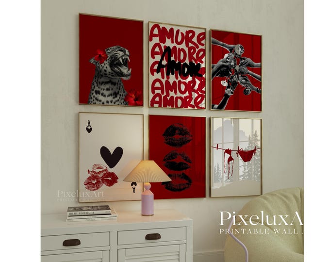 Red Gallery Leopard Wall Art Set – 6 Trendy Posters, Y2K…