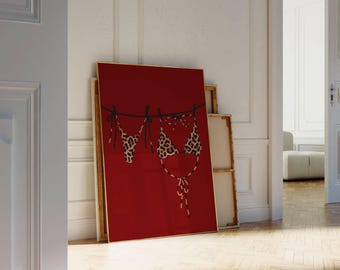 Trendy Leopard Bikini Wall Print, Coastal Wall Art, Red Bikini Print, Red Girly Wall Art, Boho Wall Art, Beach Print, Summer House Poster, image 7