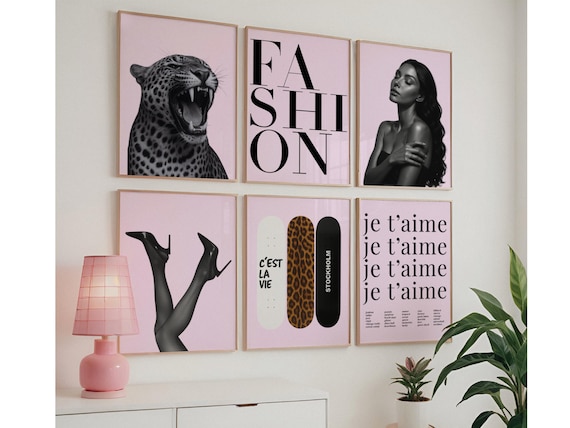 Trendy Pink Black Gallery Wall Art