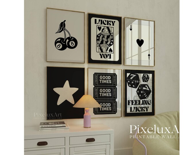 Black and White Gallery Wall Art Set of 6, Dice, Cherry…