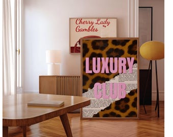Luxury Club Leopard Print, Pink Girly Wall Art, Preppy Dorm Decor, Trendy Aesthetic Print, Retro Collage Y2K Apartment Decor, Funky Wall Art, image 6