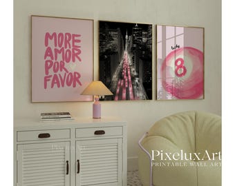Pink Black Gallery Wall Set, Collage Apartment Print, Pink Gray Y2k Fashion Print, Pink Stylish & Cool Girl Aesthetic Art for Dorm Room, image 5