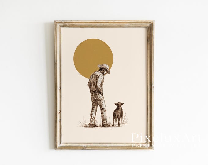 Cowboy and Dog Poster | Western Wall Art | Minimal Rustic…