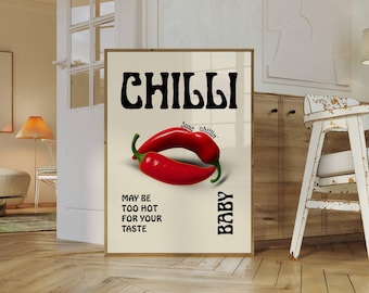 Funky Disco Chilli Pepper Print: Y2K Kitchen Wall Art (Digital Download, image 1