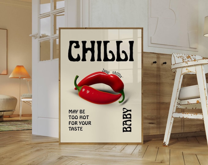 Funky Disco Chilli Pepper Print: Y2K Kitchen Wall Art…