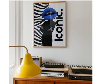 Navy Blue Collage Apartment Print, Black White Y2k Bold Fashion Print, Feminist Stylish, Cool Girl Aesthetic Pop Art for Teen Room, image 6